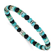 Image of Chisel Stainless Steel Polished 6.30mm Marine-Green Emperor and Onyx Beaded 8 inch Stretch Bracelet