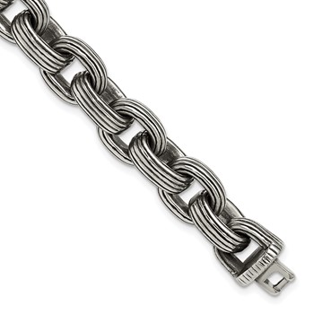 Chisel Stainless Steel Antiqued and Polished 8.5 inch Grooved Link Bracelet