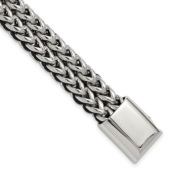 Chisel Stainless Steel Polished 8.5 inch Black Cord and Chain Bracelet