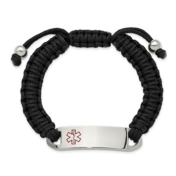 Chisel Stainless Steel Polished and Red Enamel Black Nylon 7.5 inch to 10.5 inch Adjustable Medical ID Bracelet — alternate view