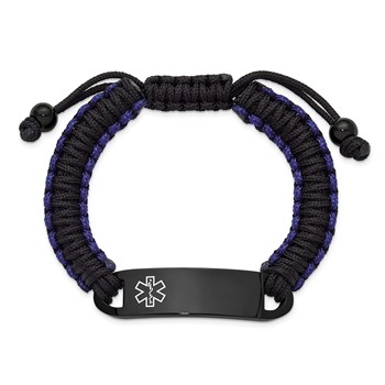 Chisel Stainless Steel Polished Black IP-plated and White Enamel Black and Blue Nylon 7.5 inch to 10.5 inch Adjustable Medical ID Bracelet — alternate view