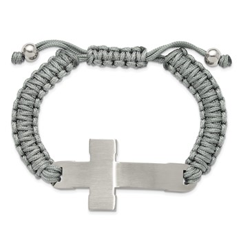 Chisel Stainless Steel Brushed and Polished Cross Grey Nylon 7.5 inch to 10.5 inch Adjustable Bracelet — alternate view