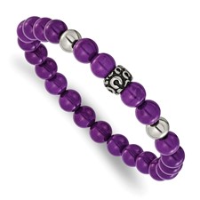 Image of Chisel Stainless Steel Antiqued and Polished 8mm Purple Stone Beaded 7 inch Stretch Bracelet