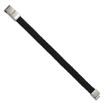 Chisel Stainless Steel Brushed and Polished Black Braided Nylon 8 inch Plus .5 inch Extension Bracelet — alternate view