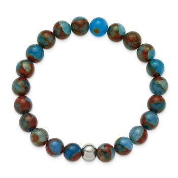 Chisel Stainless Steel Polished 8.5mm Blue and Gold Stone Beaded 6.5 inch Stretch Bracelet — alternate view