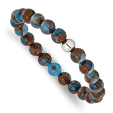 Image of Chisel Stainless Steel Polished 8.5mm Blue and Gold Stone Beaded 6.5 inch Stretch Bracelet