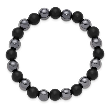 Chisel Stainless Steel Polished 8-8.25mm Agate and Hematite Beaded 6.25 inch Stretch Bracelet — alternate view