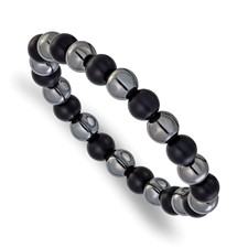 Image of Chisel Stainless Steel Polished 8-8.25mm Agate and Hematite Beaded 6.25 inch Stretch Bracelet