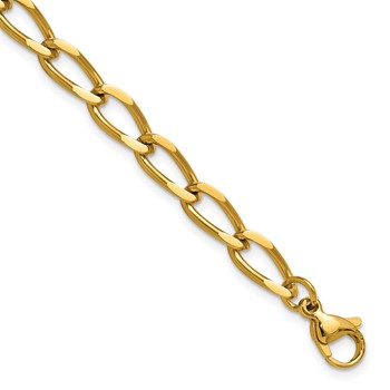 Chisel Stainless Steel Polished Yellow IP-plated 8 inch Elongated Curb Link Bracelet