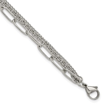 "Chisel Stainless Steel Polished Multi-Strand Curb, Cable and Paperclip Link 7 inch Plus a 1.25 inch Extension Bracelet"