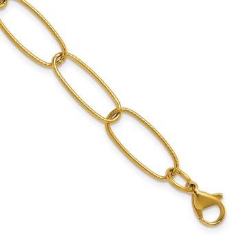Chisel Stainless Steel Polished Textured Yellow IP-plated Open Link 6.5 inch Plus a 1 inch Extension Bracelet