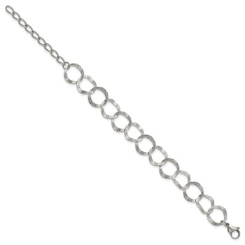 Chisel Stainless Steel Polished and Textured Open Circles 7.25 inch Plus a 1.5 inch Extension Bracelet — alternate view