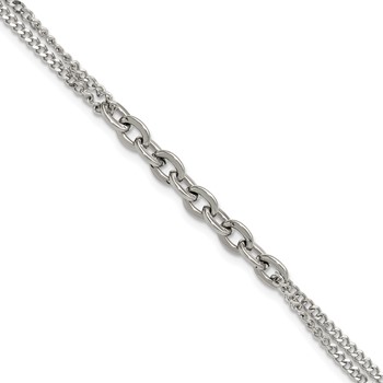 Chisel Stainless Steel Polished Two-Strand 7 inch Plus 1 inch Extension Bracelet