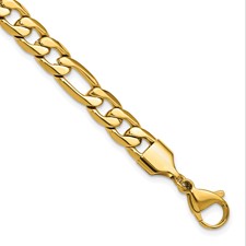 Image of Chisel Stainless Steel Polished Yellow IP-plated 8mm Figaro Chain 8.75 inch Bracelet
