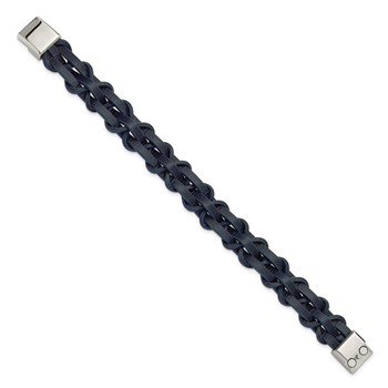 Chisel Stainless Steel Polished Navy Leather 8.5 inch Bracelet — alternate view