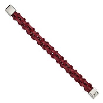 Chisel Stainless Steel Polished Red Leather 8.25 inch Bracelet — alternate view