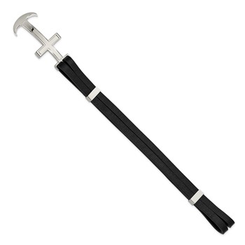 Chisel Stainless Steel Polished Cross and Anchor Black Leather 8.25 inch Bracelet — alternate view