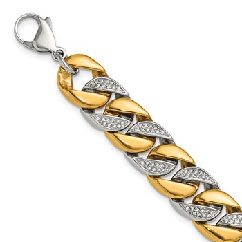 Chisel Stainless Steel Polished Yellow IP-plated with CZ 14mm 9 inch Curb Link Bracelet
