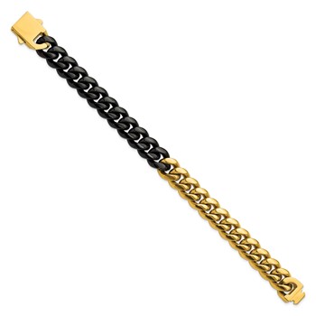 Chisel Stainless Steel Polished Black and Yellow IP-plated 12mm 8.25 inch Curb Link Bracelet — alternate view