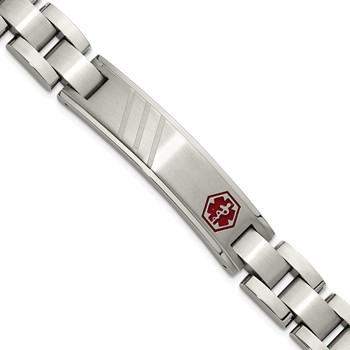 Chisel Stainless Steel Brushed and Polished with Red Enamel Medical ID 8.25 inch Bracelet