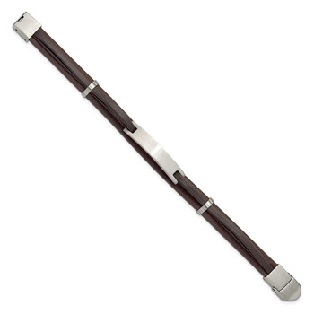 Chisel Stainless Steel Brushed Brown Leather 8.5 inch ID Bracelet — alternate view
