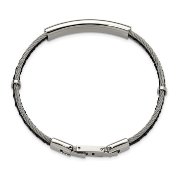 Chisel Stainless Steel Brushed and Polished Wire and Braided Black Leather 6.75 inch Plus a .5 inch Extension ID Bracelet — alternate view