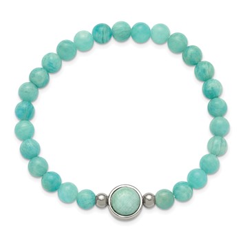 Chisel Stainless Steel Polished 6.5mm China Amazonite Beaded 7 inch Stretch Bracelet — alternate view