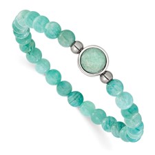 Image of Chisel Stainless Steel Polished 6.5mm China Amazonite Beaded 7 inch Stretch Bracelet