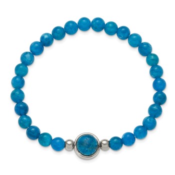 Chisel Stainless Steel Polished 6mm Blue Apatite Beaded 7 inch Stretch Bracelet — alternate view