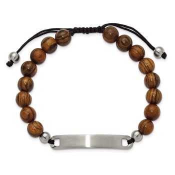 Chisel Stainless Steel Brushed 8mm Tigerwood Beaded Black Nylon 7 inch to 9 inch Adjustable ID Bracelet — alternate view