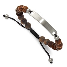 Image of Chisel Stainless Steel Brushed 8mm Tigerwood Beaded Black Nylon 7 inch to 9 inch Adjustable ID Bracelet