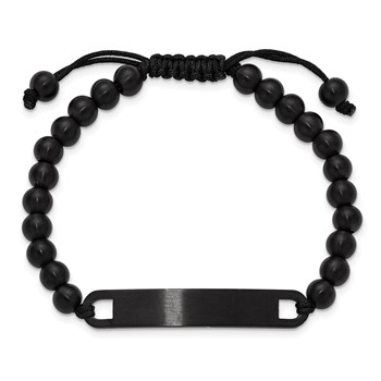 Chisel Stainless Steel Brushed Black IP-plated 6mm Beaded Black Nylon 6.25 inch to 8 inch Adjustable ID Bracelet — alternate view