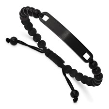Image of Chisel Stainless Steel Brushed Black IP-plated 6mm Beaded Black Nylon 6.25 inch to 8 inch Adjustable ID Bracelet