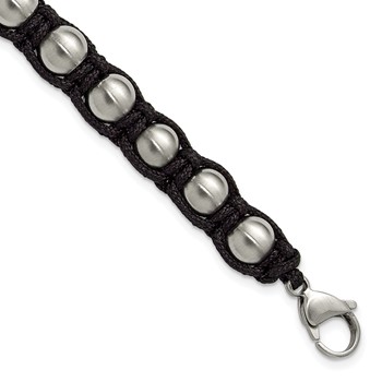 Chisel Stainless Steel Brushed Beaded Black Nylon 8.25 inch Bracelet