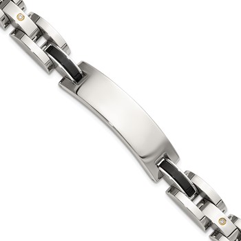 Chisel Stainless Steel Polished with 14K Gold Accent and 1/15ct. Diamond and Onyx 8.75 inch ID Bracelet