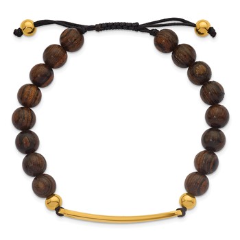 Stainless Steel Polished Yellow IP Tigerwood Beaded Nylon Adj ID Bracelet — alternate view