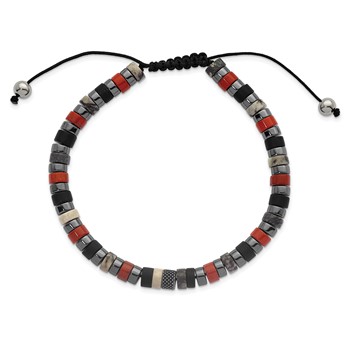 "Chisel Stainless Steel Polished Hematite, Agate, Picasso and Jasper 6.40mm Beaded Black Nylon Adjustable Bracelet" — alternate view