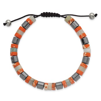 Chisel Stainless Steel Polished Hematite and Orange Emperor Stone 6.40mm Beaded Black Nylon Adjustable Bracelet — alternate view