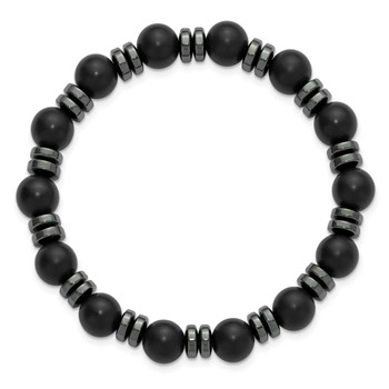 Chisel Beaded Hematite and 8.30mm Matte Onyx Stretch Bracelet — alternate view