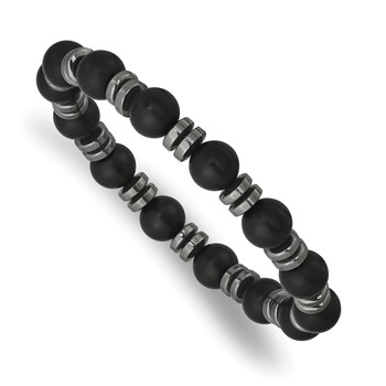 Chisel Beaded Hematite and 8.30mm Matte Onyx Stretch Bracelet