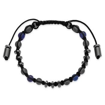 "Chisel Beaded Hematite, Matte Onyx and Lapis black Nylon Adjustable Bracelet" — alternate view