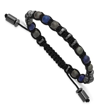 "Chisel Beaded Hematite, Matte Onyx and Lapis black Nylon Adjustable Bracelet"