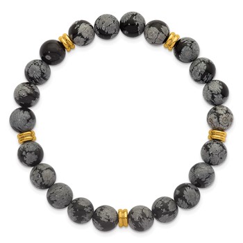 Chisel Stainless Steel Polished Yellow IP-plated 8.5mm Snowflake Stone Beaded Stretch Bracelet — alternate view