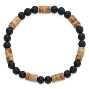 Chisel 6mm Beaded Matte Black Onyx and Picture Jasper Stretch Bracelet — alternate view