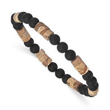 Chisel 6mm Beaded Matte Black Onyx and Picture Jasper Stretch Bracelet