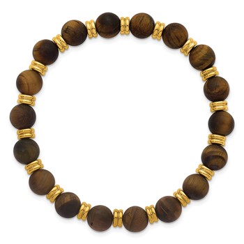 Chisel Stainless Steel Polished Yellow IP-plated 8.5mm Tigers Eye Beaded Stretch Bracelet — alternate view