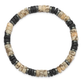"Chisel 6mm Beaded Australian Matte Agate, Lava Stone and Hematite Stretch Bracelet" — alternate view