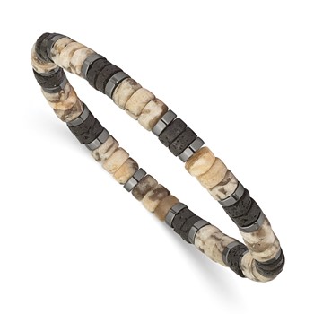 "Chisel 6mm Beaded Australian Matte Agate, Lava Stone and Hematite Stretch Bracelet"