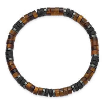 "Chisel 6mm Beaded Tigers Eye, Lava Stone and Hematite Stretch Bracelet" — alternate view