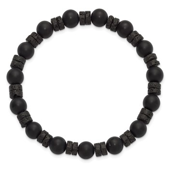 Chisel Beaded Matte Black Onyx and Lava Stone 8.5mm Stretch Bracelet — alternate view